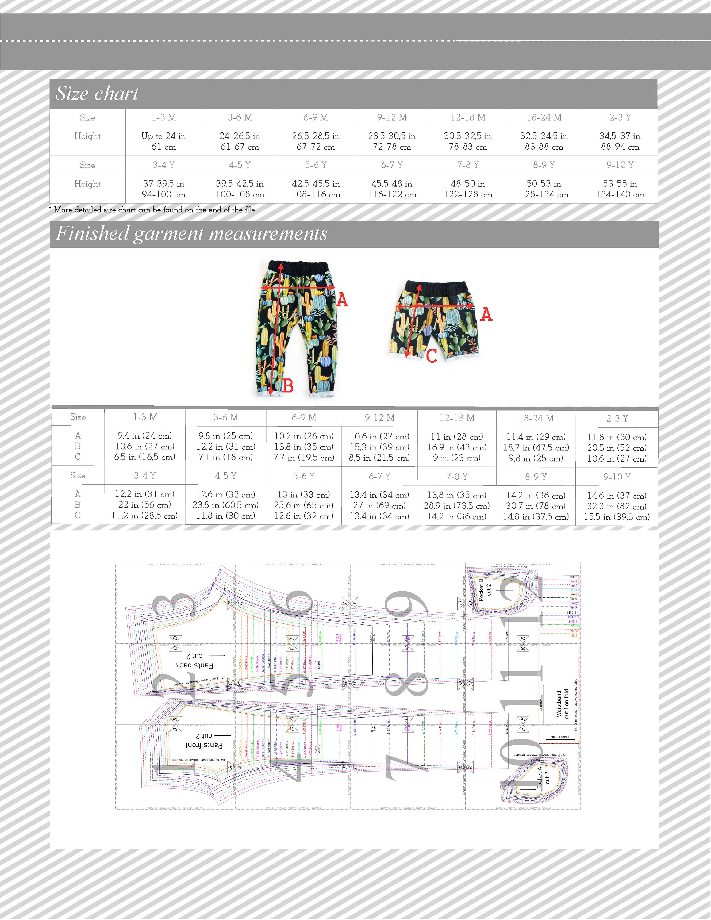Kids and babies pants and shorts Sewing Pattern PDF, sewing patterns