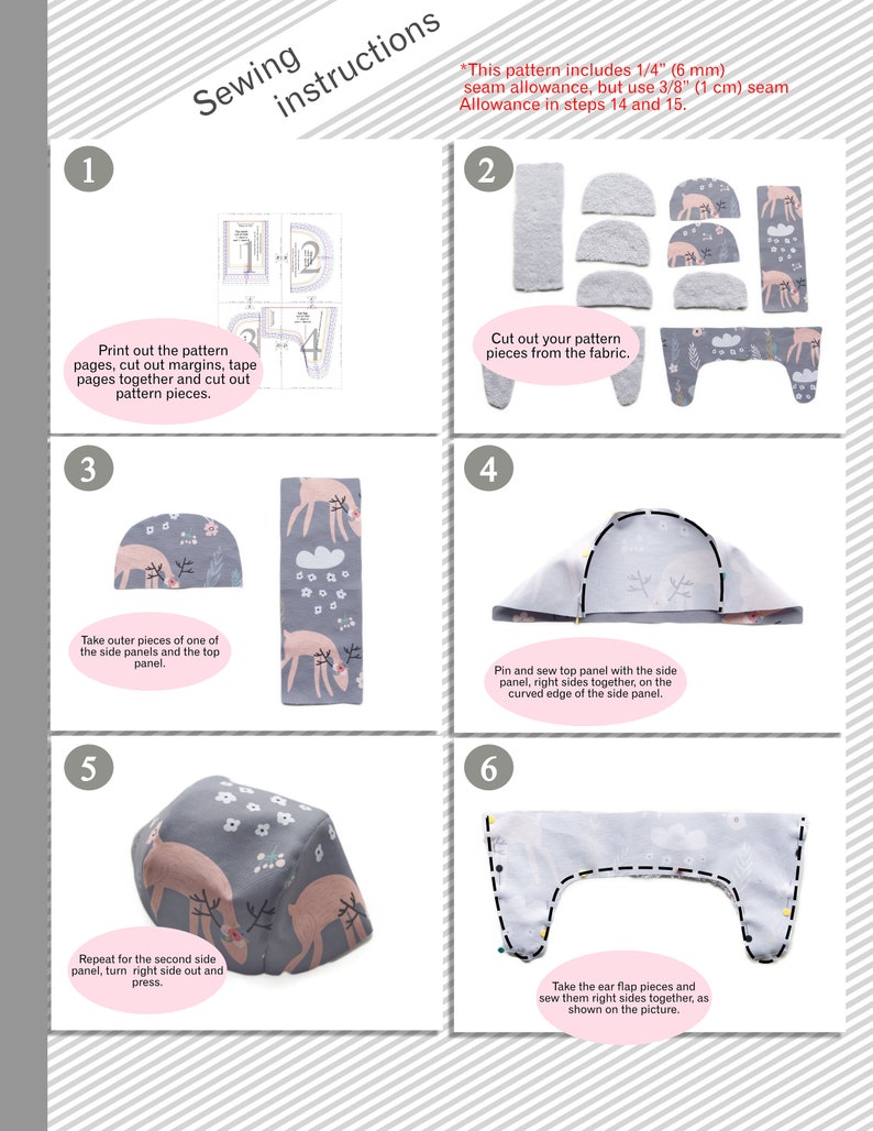 Sewing patterns and tutorials trapper hat PDF pattern from 1 month up to adult sizes image 8