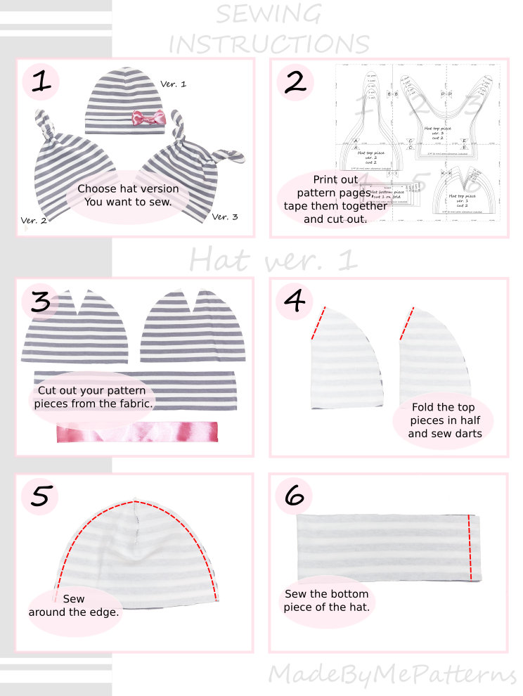 Baby hat set, baby hat sewing patterns, baby sewing patterns pdf