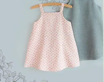 Patron de robe d'été pour fille, facile à coudre, idéal pour les tout-petits débutants. Idées de vêtements pour enfants. Projet de robe d'été en lin, cadeau de naissance à coudre.