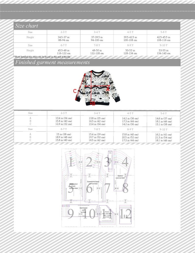 Kids sweatshirt sewing pattern PDF download, sewing patterns toddler, kids sewing patterns image 7