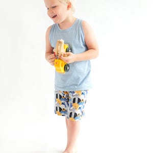 Lightweight toddler summer set sewing pattern perfect for beginners learning to sew knit fabric.