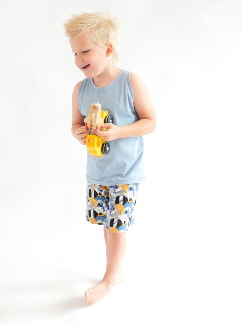 Lightweight toddler summer set sewing pattern perfect for beginners learning to sew knit fabric.