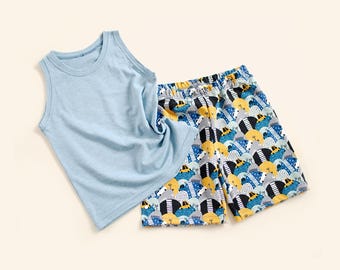 Tank Top & Boys Shorts Pattern Bundle Easy Beginner PDF Sewing Pattern for Kids Basketball Style Outfit Toddler Boy Knit Summer Set Idea