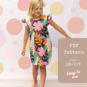 Patrón de costura en PDF para vestido de verano para niños y bebés / Patrón de vestido de verano / Proyecto de vestido de punto fácil para principiantes