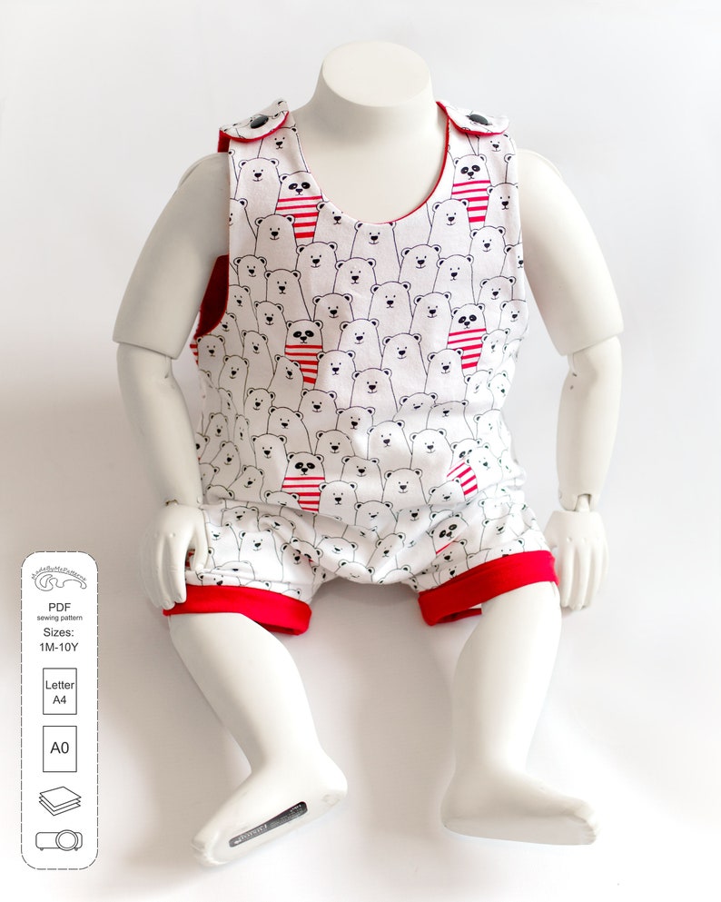 Short leg romper Sewing Pattern PDF, baby romper sewing pattern PDF, kids romper pattern PDF, sewing patterns pdf image 2