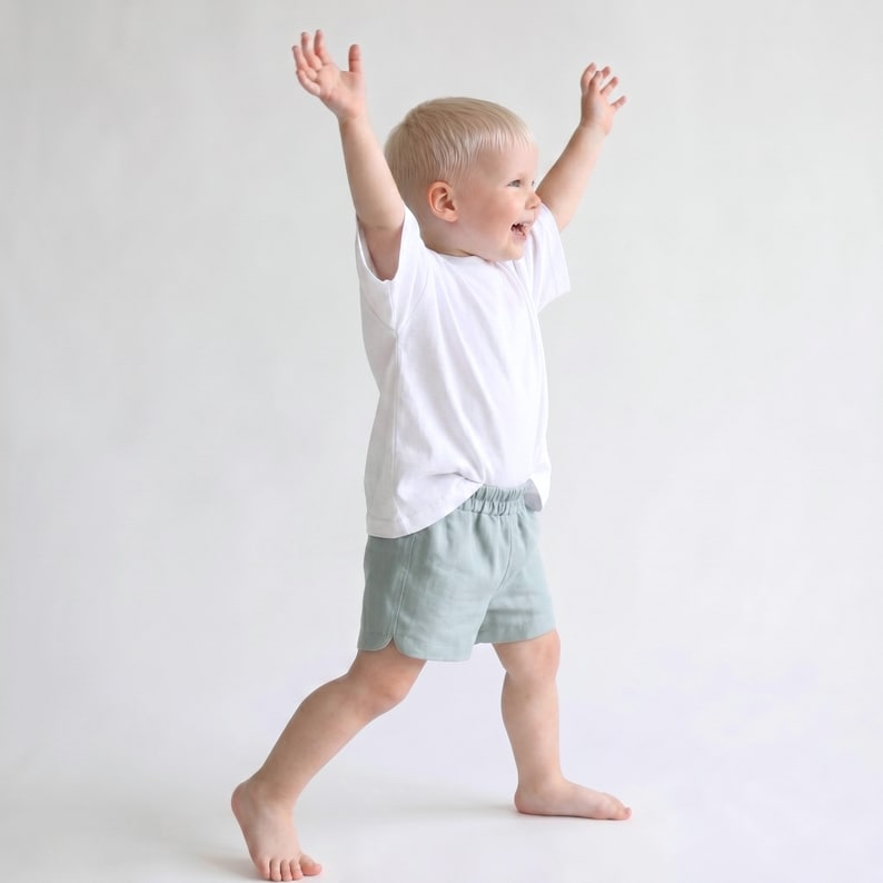 Handmade toddler shorts created using an easy sewing tutorial.