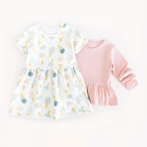 Beginner Friendly Girls Dress Sewing Pattern – Peplum Top and Dress for Toddlers and Kids – Printable PDF Pattern Bundle for Knit Fabric