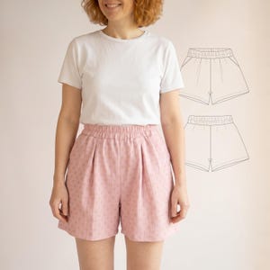 Wide Leg Women's Shorts Sewing Pattern PDF Muslin or Linen Shorts With Pockets Ideas for Summer Outfit Easy to Sew MadeByMePatterns Design