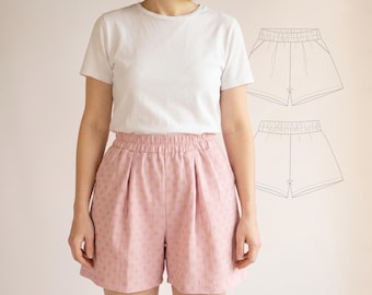 Wide Leg Women's Shorts Sewing Pattern PDF Muslin or Linen Shorts With Pockets Ideas for Summer Outfit Easy to Sew MadeByMePatterns Design