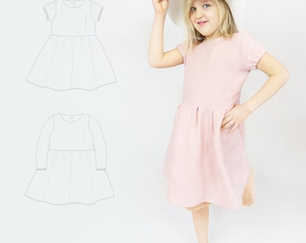 Babies and girls dress sewing pattern, cotton dress pattern, long sleeve dress, sun dress, printable pdf, digital download, 1M to 10Y