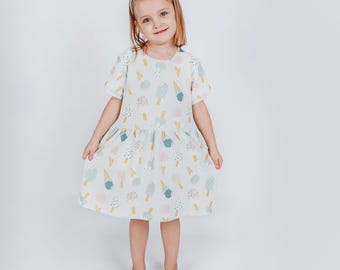 Easy Girl Dress Sewing Pattern for Kids Ruffle Top Pattern Toddler Knit Fabric Casual Clothing Idea Little Girls Dresses Photo Tutorial