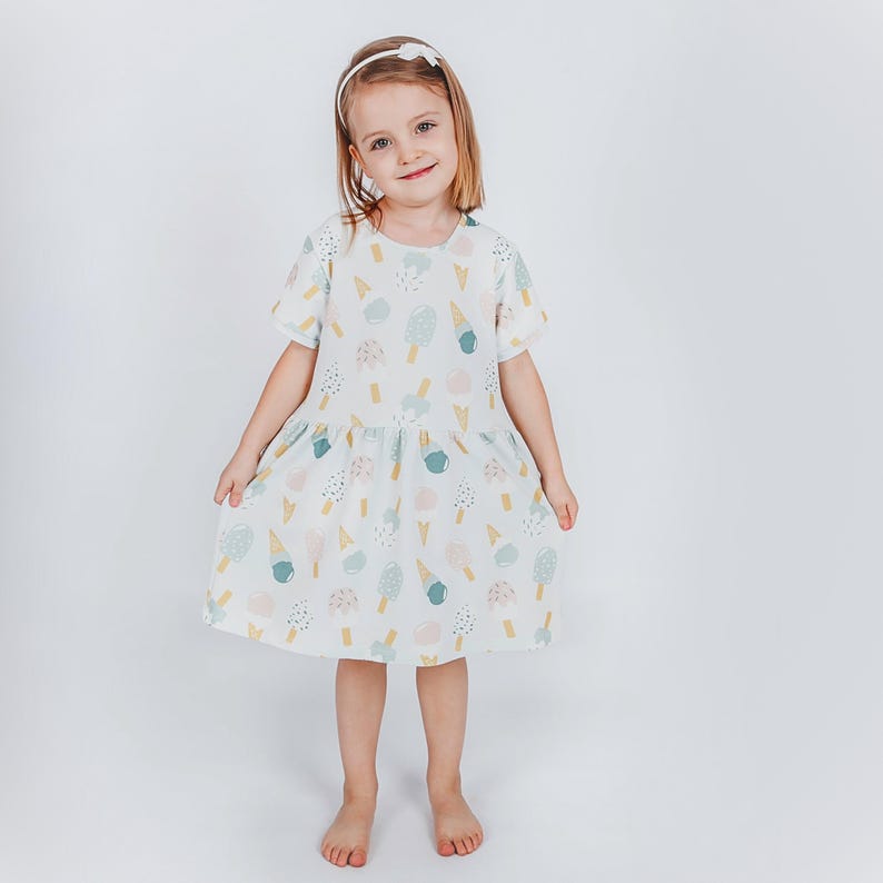 Easy Girl Dress Sewing Pattern for Kids Ruffle Top Pattern Toddler Knit Fabric Casual Clothing Idea Little Girls Dresses Photo Tutorial