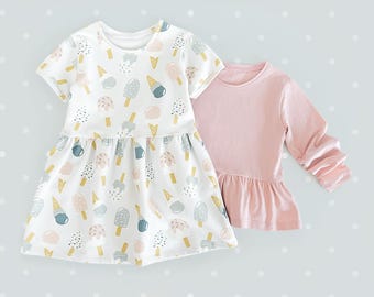 Patron de couture PDF pour robe fille, manches courtes et longues, haut péplum, ensemble de patrons, vêtements pour enfants, projet DIY pour débutants, cadeau à coudre pour petite fille