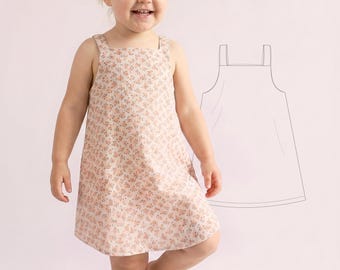 Meisjes zomerjurk patroon eenvoudige peuterjurk naaipatronen voor beginners Kinderkleding ideeën linnen zonnejurk project babycadeau om te naaien