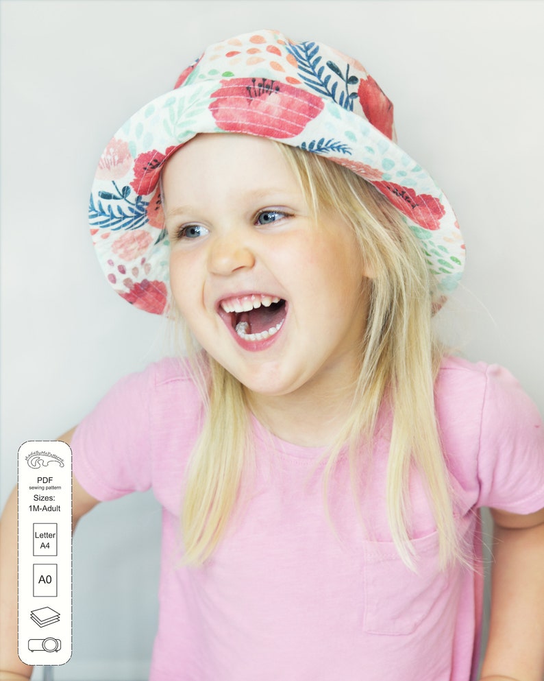 Modèle de chapeau de bob, patron de couture de bonnet PDF, modèle de chapeau de soleil, patron de couture de chapeau pour bébé, adultes, enfants et bébé, téléchargement immédiat image 2