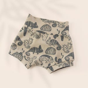 Flat lay of baby bummies with elastic waistband DIY sewing project for beginners.