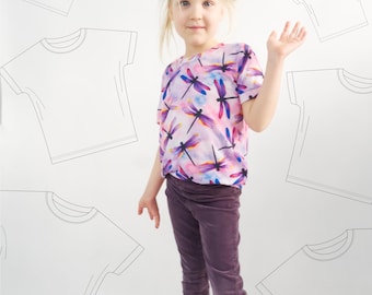 Girls T-Shirt Pattern Basic PDF Sewing Pattern for Kids & Teen Beginner Knit Top Easy DIY Printable Learn-to-Sew Project