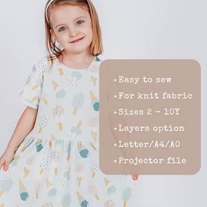 Easy Girl Dress Sewing Pattern for Kids Ruffle Top Pattern Toddler Knit Fabric Casual Clothing Idea Little Girls Dresses Photo Tutorial image 3