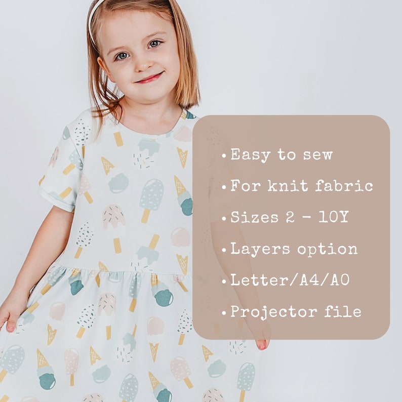 Easy Girl Dress Sewing Pattern for Kids Ruffle Top Pattern Toddler Knit Fabric Casual Clothing Idea Little Girls Dresses Photo Tutorial image 3