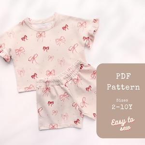 Girls Top & Shorts Set PDF Sewing Pattern Bundle – Kids Summer Pajamas or Loungewear Project