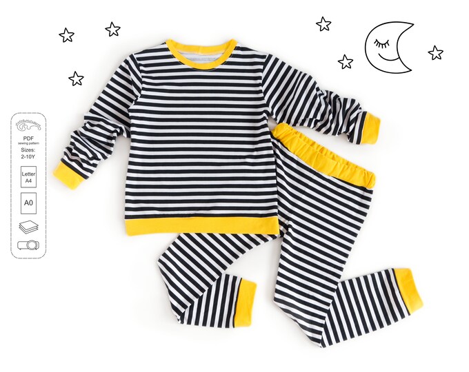 Kids classic pajamas Sewing Pattern PDF,  kids nightwear pattern PDF, kids pajamas, sewing patterns pdf