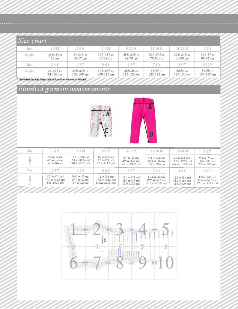 Patrón de costura en PDF para leggings para bebés, niños pequeños y niños – Paquete de patrones de pantalones con cintura elástica para niñas – Tallas de 1 mes a 10 años. Ropa deportiva. imagen 7