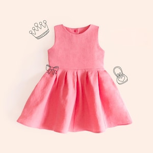 Easy to sew dress flat lay view showing gathered skirt and bodice