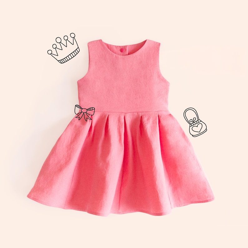 Easy to sew dress flat lay view showing gathered skirt and bodice