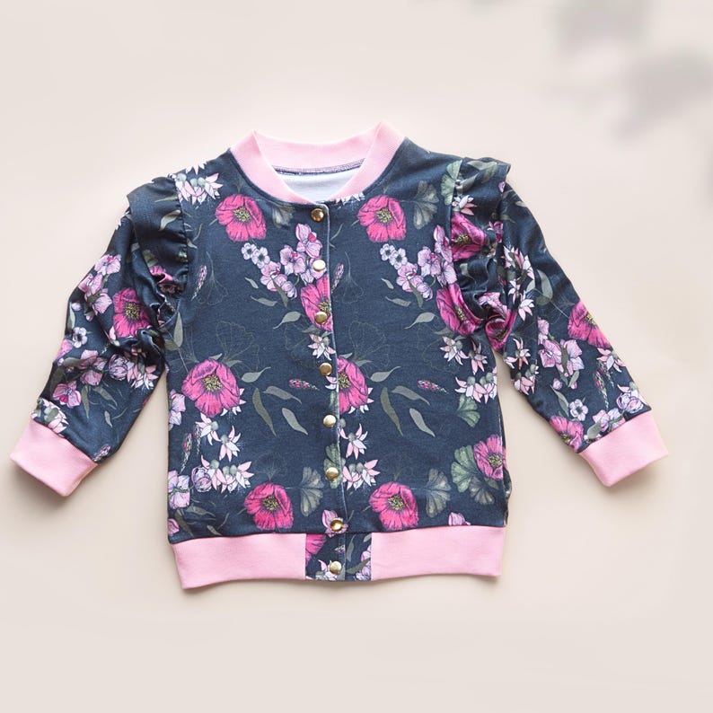 Girls Bomber Jacket PDF Sewing Pattern – Frill Sleeves Babies and Kids Beginner Printable Project image 1