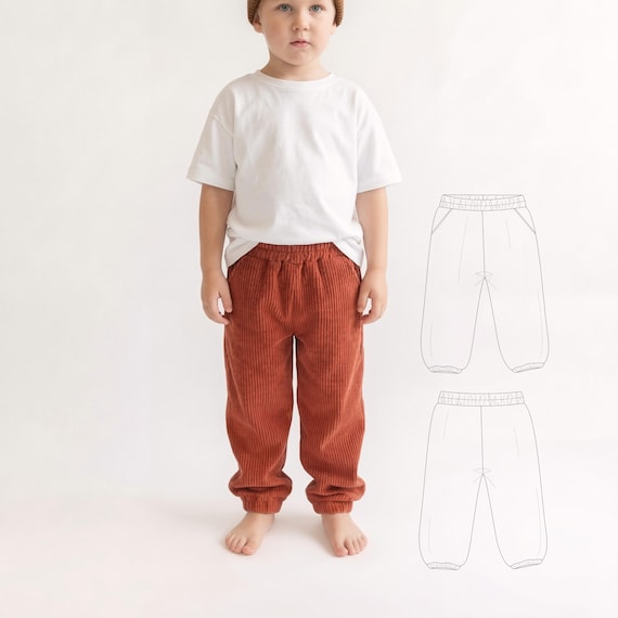 Boys Pants Pattern PDF File Loose Fit Corduroy Trousers Couture Patterns Learn to Sew Track Pants Project Gender Neutral Baby Gift DIY Idea