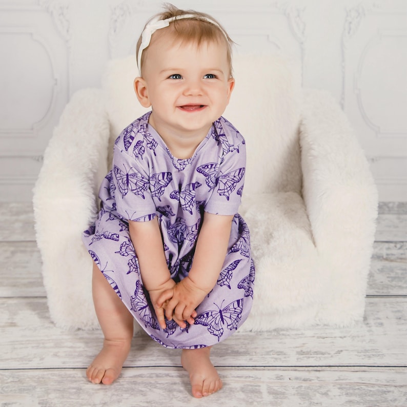 Infant in cozy knit dress – beginner project with no snaps or zippers