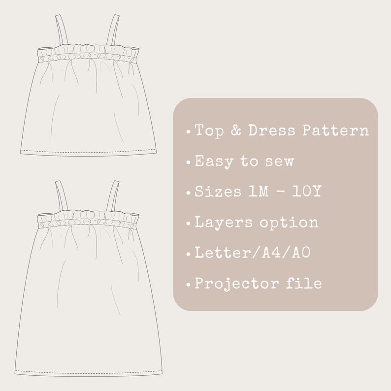 Zomerjurk patroon en top naaipatronen bundel voor kinderkleding mousseline baby outfit idee heel eenvoudig beginnersproject om te naaien peuterjurk afbeelding 2
