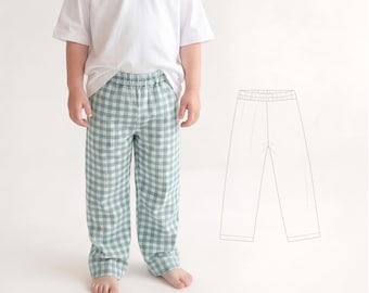 Patrón de pantalones para niños pequeños, proyecto de costura para principiantes, descarga digital en PDF para pantalones unisex, idea de ropa para bebés, pantalones de lino de pierna ancha.