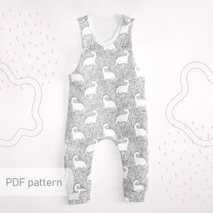 Overalls pattern, romper sewing pattern PDF, easy to sew jumpsuit sewing pattern, kids and baby romper pattern image 1