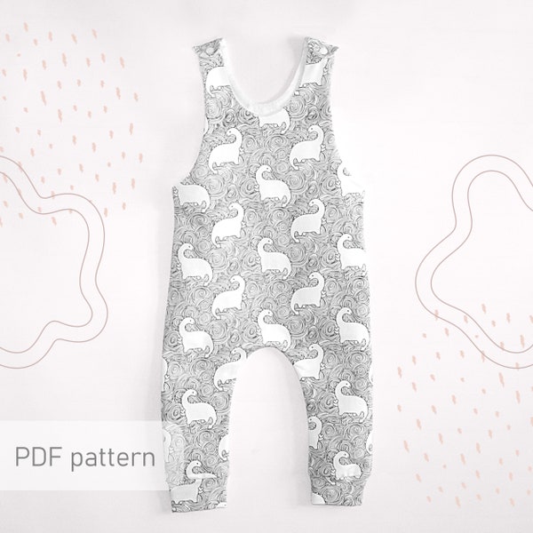 Overalls pattern, romper sewing pattern PDF, easy to sew jumpsuit sewing pattern, kids and baby romper pattern