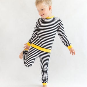 Kids pajamas sewn from an easy beginner-friendly PDF sewing pattern for comfortable children's sleepwear.