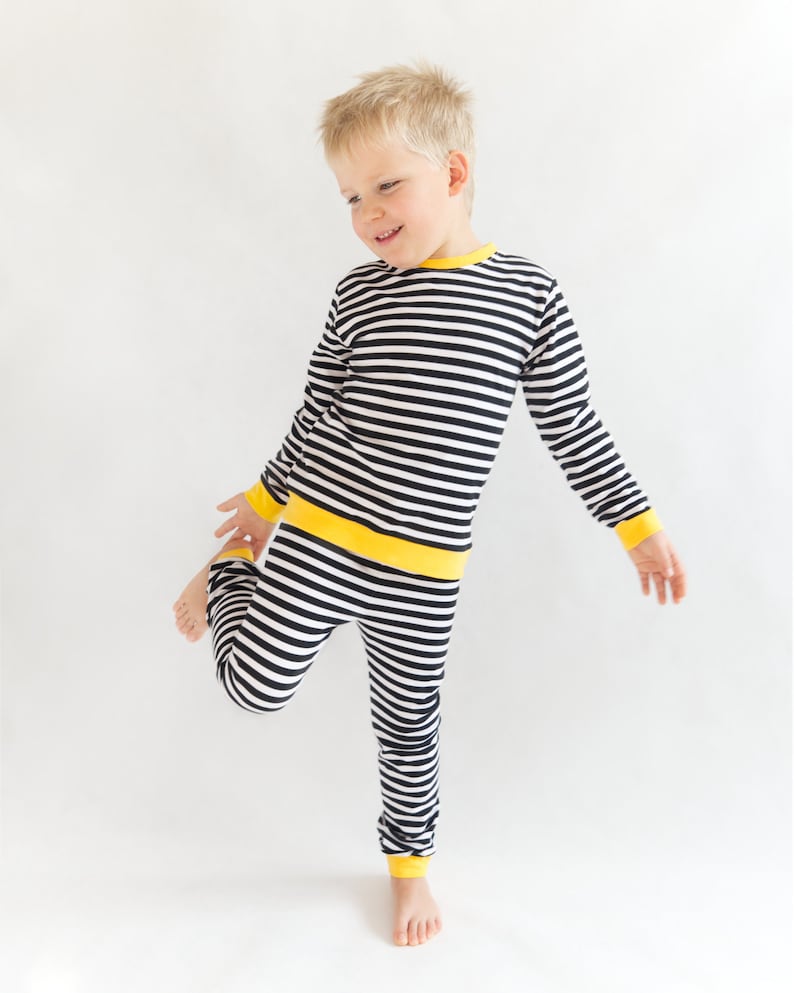 Kids pajamas sewn from an easy beginner-friendly PDF sewing pattern for comfortable children's sleepwear.