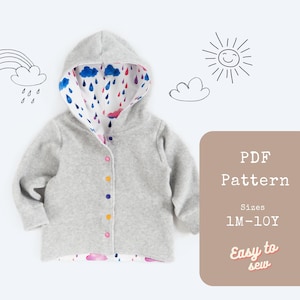Kids and Baby Sewing Pattern PDF - Hoodie pattern | Sewing Project for Boys and Girls | Easy Beginner Friendly Jacket for Autumn and  Spring