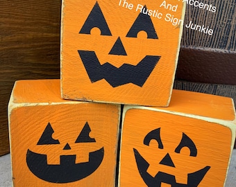 Wood Pumpkins, Rustic Halloween Decor, Pumpkin Decor, Hand Painted Pumpkins, Primitive Halloween, Wooden Pumpkins, Fall