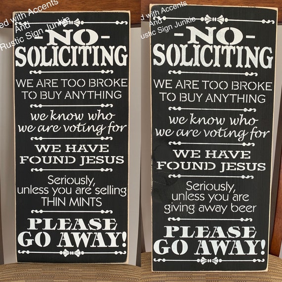 No Soliciting Sign No Soliciting Funny No Soliciting Signs Etsy Australia