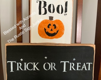 Halloween block set, fall block set, Halloween decor, fall decor, holiday block set, Wood pumpkin sign, Halloween sign, fall signs