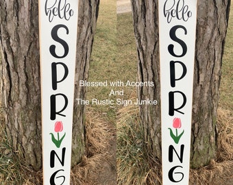 Large welcome porch sign , hello spring , spring porch decor, Welcome porch signs, Front porch decor, Rustic welcome signs, Front porch