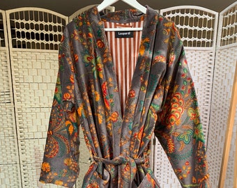 Cotton Velvet Dressing Gown in a fabulously Vibrant Print