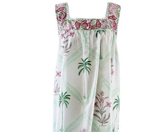 Tropical Pink Palms Strapped Nightdress with Buttons