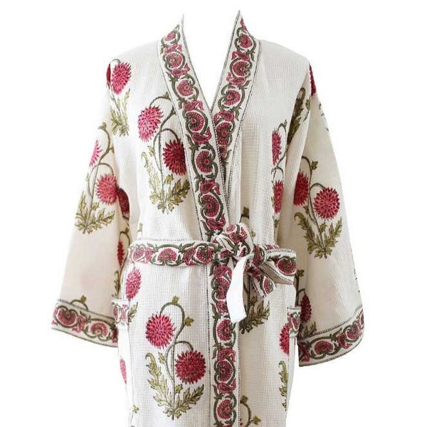 Rose Floral Cotton Waffle Dressing Gown