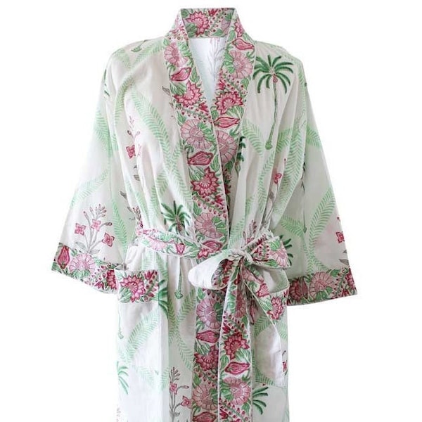 Tropical Palm Print Cotton Dressing Gown