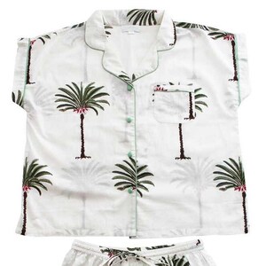 Palm Tree Print Short Pyjama Set with Piping