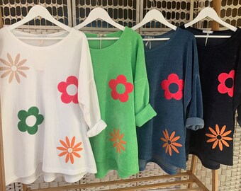 Italian Super Size Jumpers with Floral Appliques