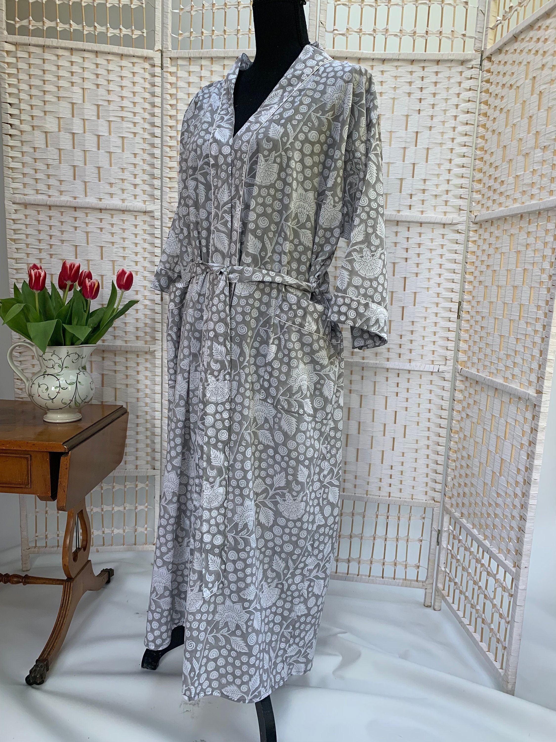 47 Printed Cotton QUILTED DRESSING GOWN Plain Lined Kimono Robe Padded Grey  Robe Big Size Dressing Gown Unisex - Etsy